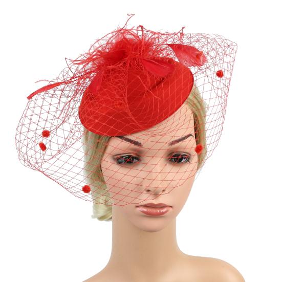 Chapeau fascinateur doux fait à la main, couleur unie, fausse plume, décor en maille, couvre-chef de mariée, accessoires pour cheveux