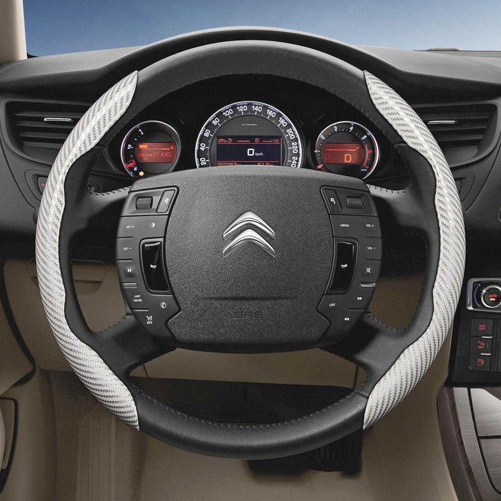 Segmentli Hızlı Çıkarma Tasarımlı Citroen Karbon Fiber Doku Direksiyon Simidi Kılıfı, Dayanıklı Siyah Aksesuarlar İçin Uygundur