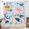 Blue Curtains Kids Room Cartoon Underwater Animals Sharks Turtles Nature Marine Plants Window Drapery Treatments Curtain Polyester Washable Children's