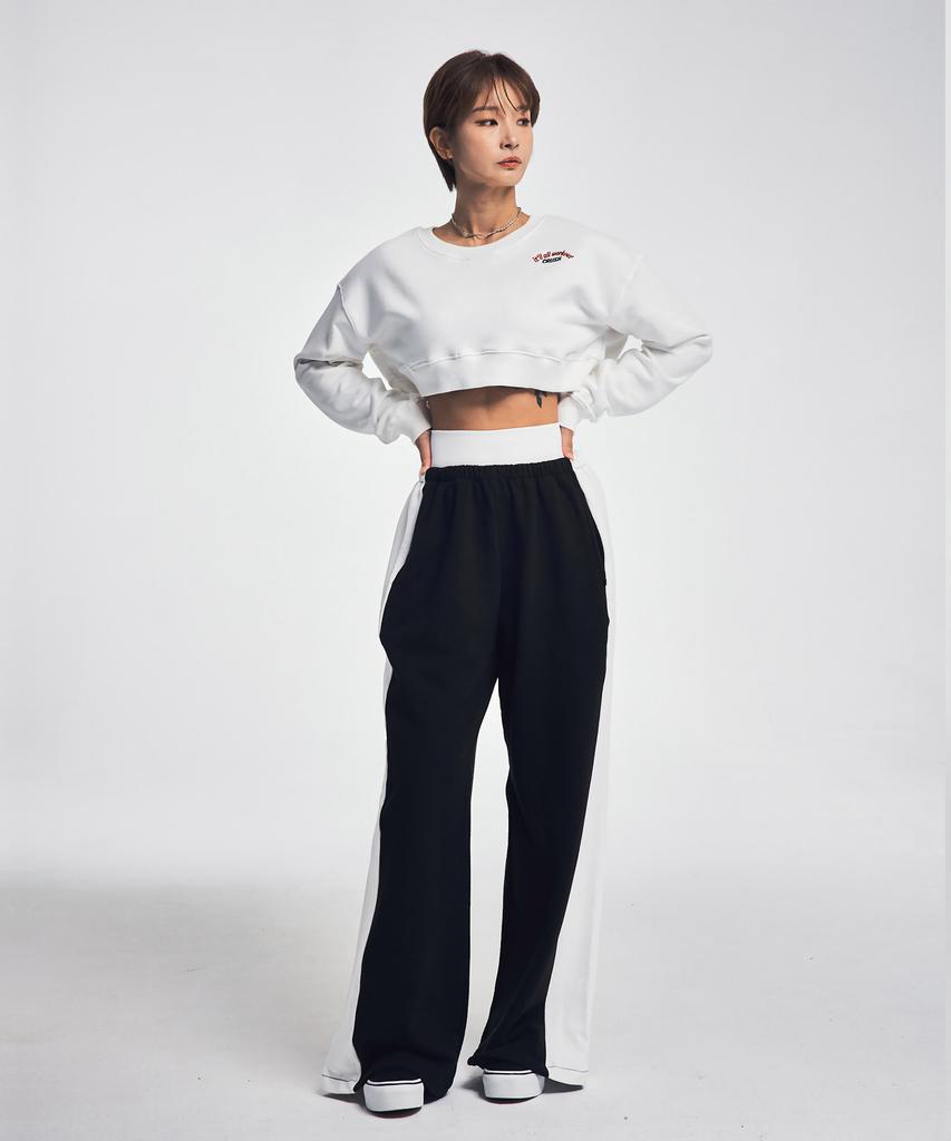 CRUSHST Fake Leggings Wide Sweatpants Black And White