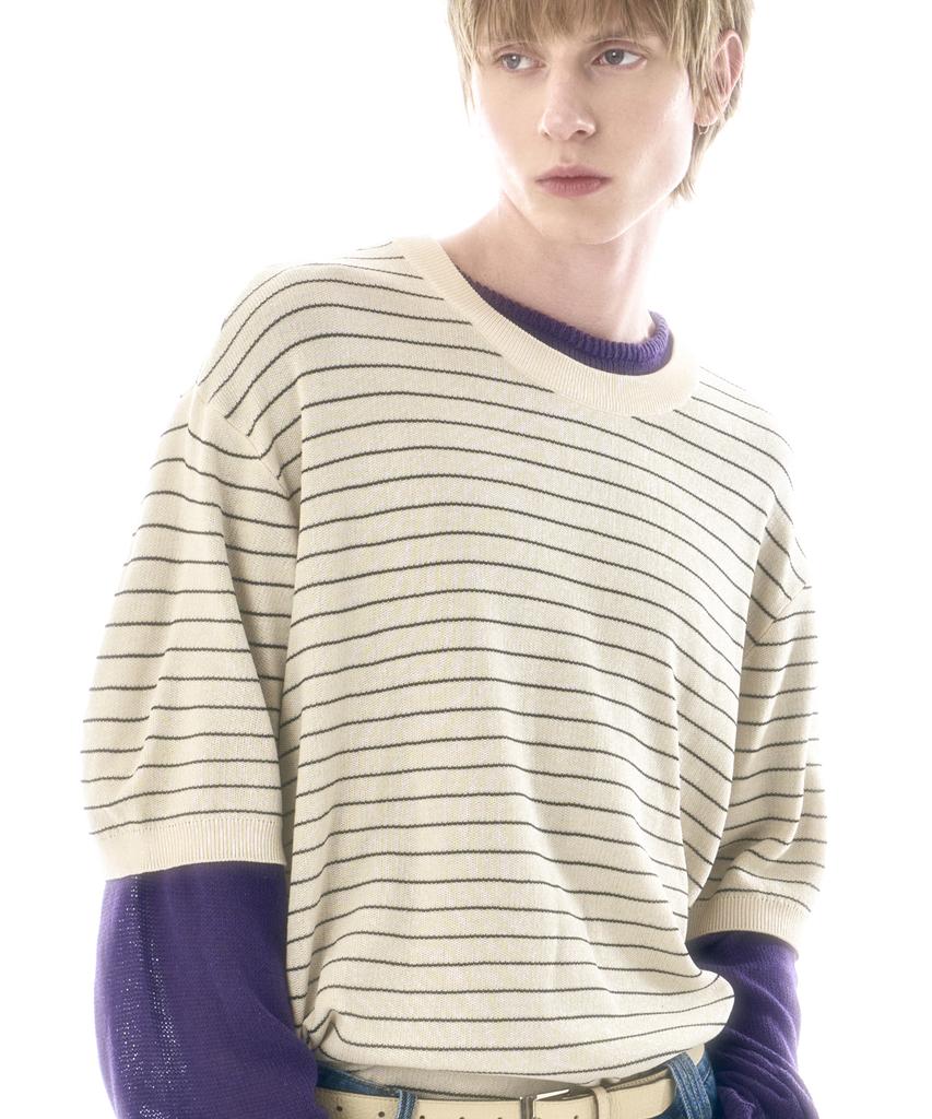 TMAKER Striped Half Sweater Lbe