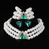 Geometric Crystal Multilayer Imitation Pearl Necklace Necklace Bracelet Stud Earrings Set Bridal Crystal Jewelry Women