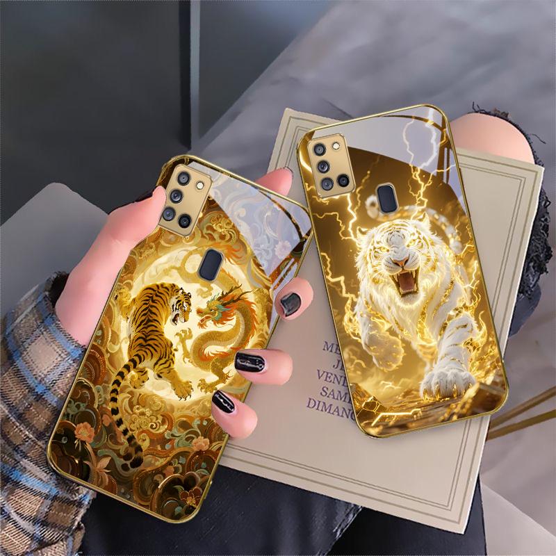 Golden Eagle Head For Samsung A 31 32 A33 A34 35 14 A15 13 A16 25 A26 50 52 53 54 55 56 70 71 72 73 Golden Glass Phone Case