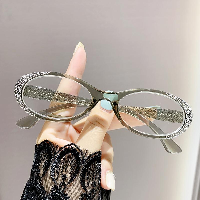 Diamonds Ladies Fashion Small Frame Anti-Blue Light Presbyopia Glasses Transparent Lenses Luxury Elderly Reading Glasses