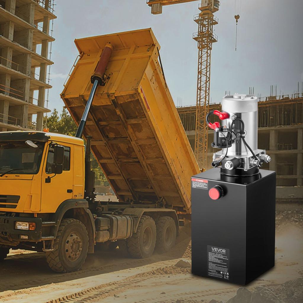 10 L Hydraulic Power Unit, Single Acting Dump Trailer Pump, 22 MPa Max Relief Pressure & 3.4 L/min Flow Rate, DC 12V Hydraulic Pump with Metal