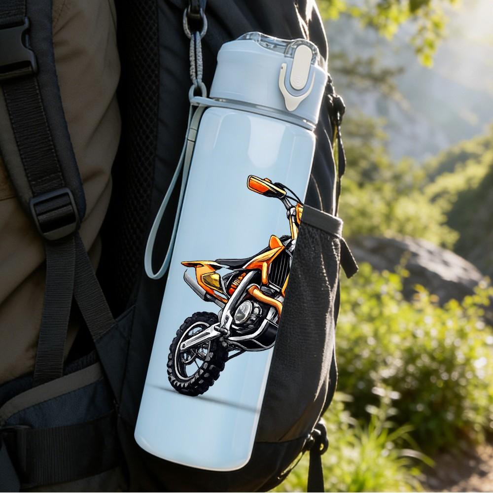 1PC Dirt Bike Motocross Vehicle Print 750ml Color Plastic Sports Water Bottle Leakproof Flip Straw Lid Suitable for Sports Office Home Use