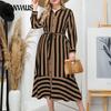 Plus Size Women's Fall Loose Retro Fashion Niche Temperament Striped Shirt Dress