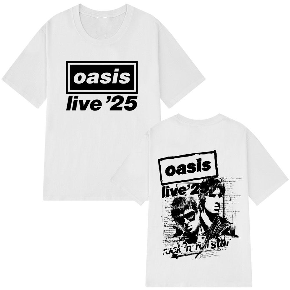 OASIS Live 25 Tour 2025 Vintage T-shirt Men's and Women's Casual Fashion Hip-hop Summer Print 100% Pure Cotton T-shirt