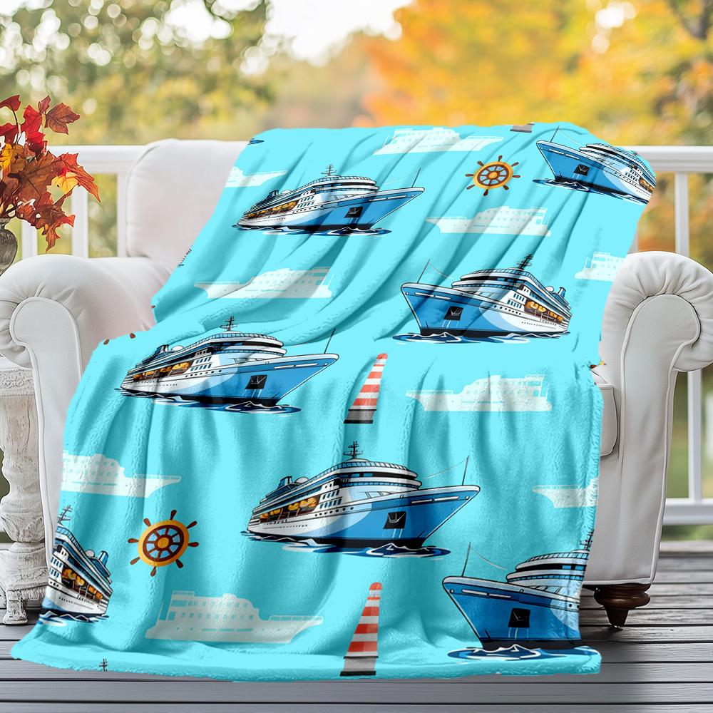 Cruise Ship Nautical Outdoor Flannel Blankets, Outdoor Travel, Home Blankets, Fan Gifts,Suitable for All Seasons, Christmas Gifts. R1127014