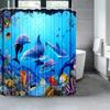 Ocean Underwater World Shower Curtains Set Dolphin Animal Cheerful Marine Life Scenery Polyester Fabric For Kids Bathroom Decor
