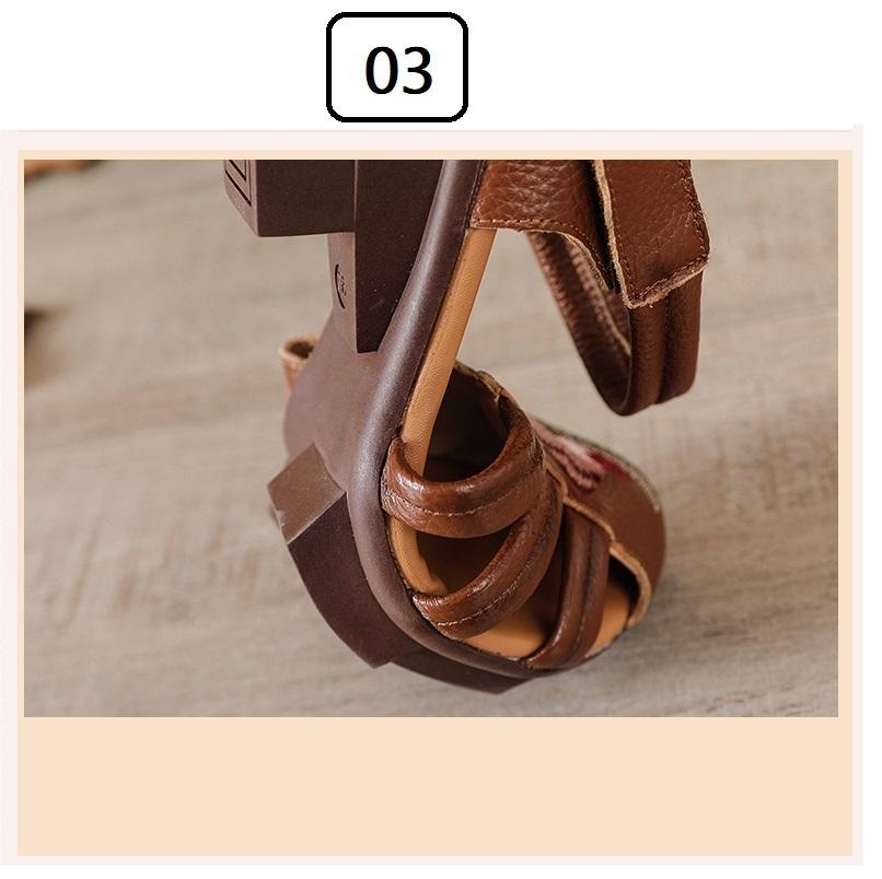 Fashion New mid heels sandals woman summer genuine leather shoes for women embroidered floral sandal retro heeled shoes hook loop pumps