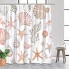 1 Shell And Sea Life Shower Curtain - Watercolor Sea Life Pattern With Starfish, Scallops, Conch And Seahorse, Machine Washable