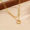Gold Plated Layered Circle Pendant Chain Necklace