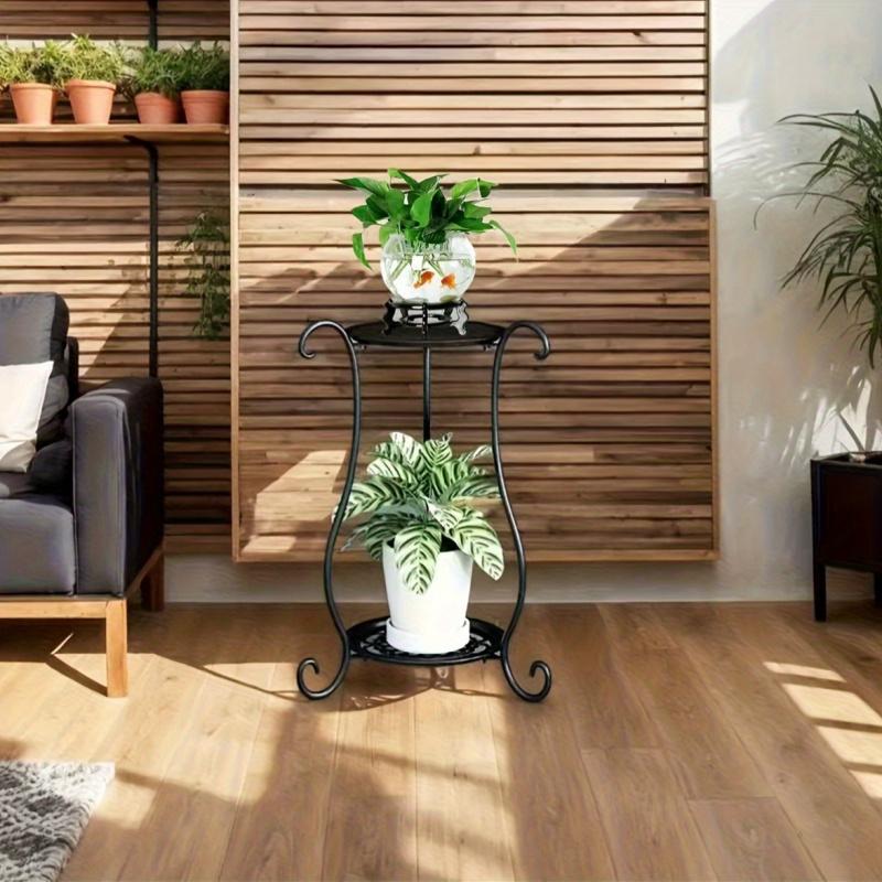 1pc Elegant Dual-Tier Metal Plant Stand - Lightweight, Durable, with Hanging Flower Pots for Indoor & Outdoor Gardens, Aquariums