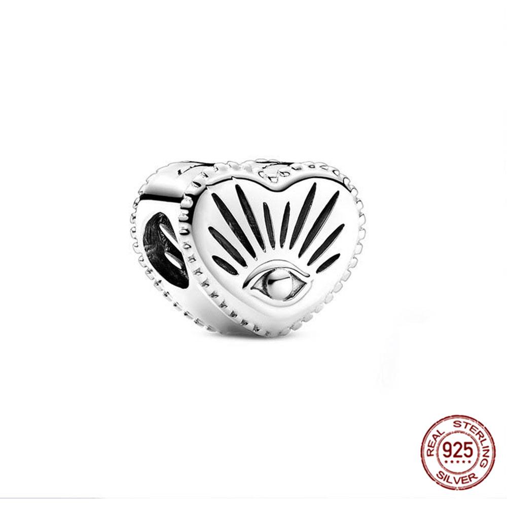 New 100 %S925 Sterling Silver All -Knowing Eye Heart Bead Fit Original Fashion Charm Bracelet Making for Women Diy Jewelry
