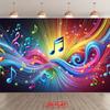 2D Concert Party Background, Multicolor Music Notes & Swirling Light Effects Themed Backdrop