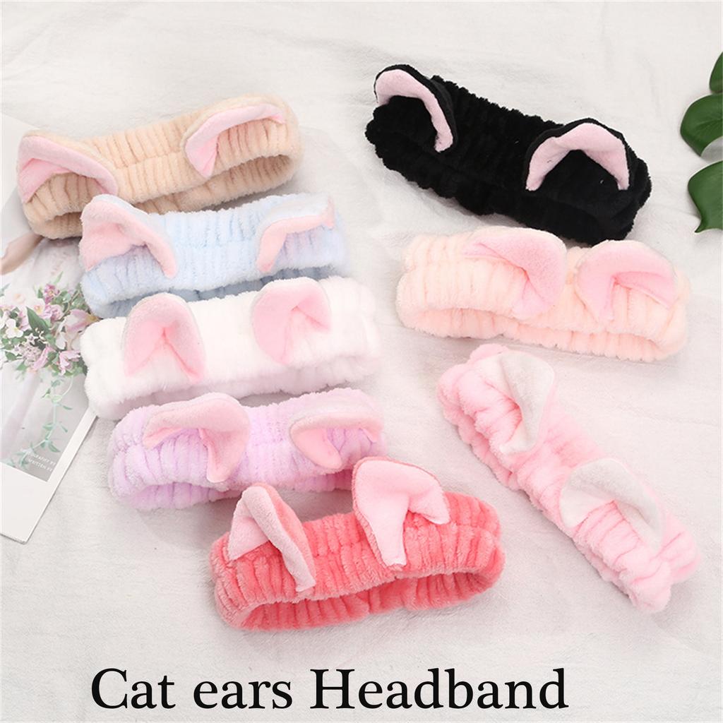 Lovely Plush Headband with Cat Ear for Women Girl Face Washing Birthday Party Gathering Hairband Skincare Accessories