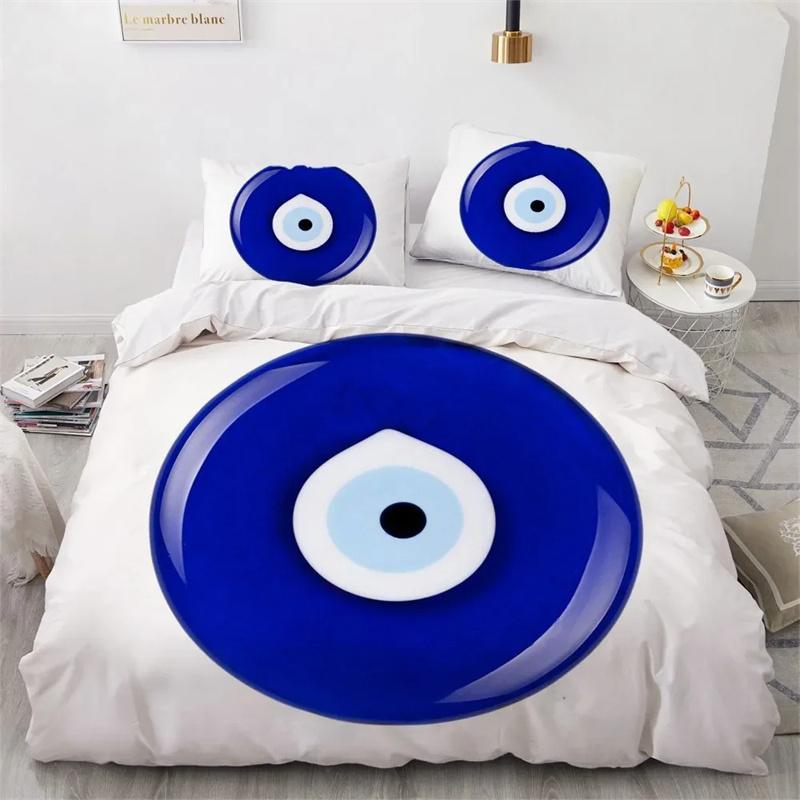 3D Geprint Blauw Boze Oog Beddengoed Set voor Meisjes Dekbedovertrek Dekbed Volledig Bed Benodigdheden Zacht Comfortabel