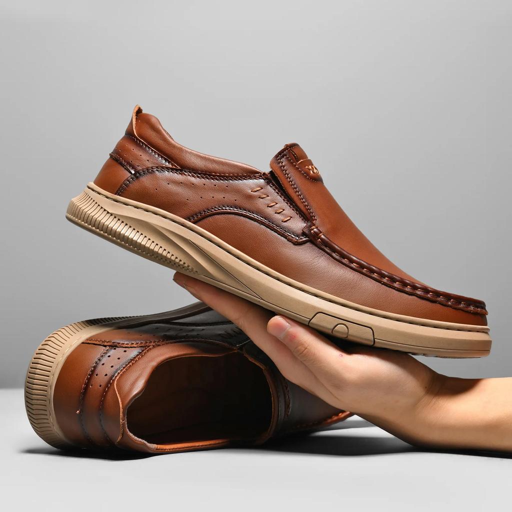 Men's Top Layer Cowhide Leather Shoes Casual Men's Shoes Soft Sole Comfortable PU Leather Men's Driving Shoe Zapatillas