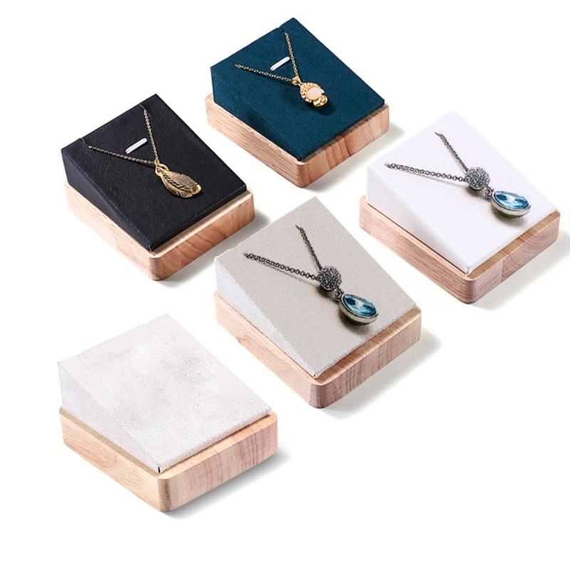 New Wooden Jewelry Pendant Necklace Display Stand Holder PU Velvet Women Shopwindow Wedding Organizer Trays Box