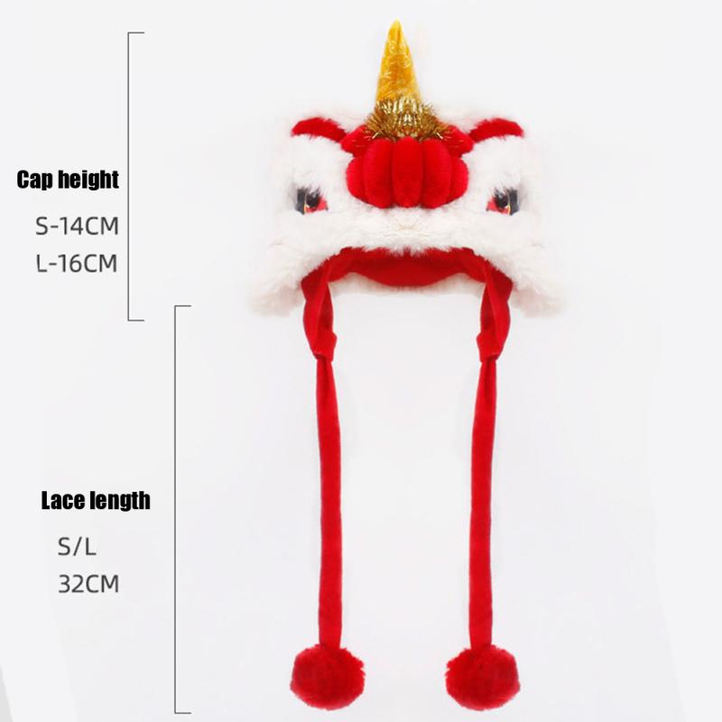 Cute New Year Pet Lion-dance Hat Warm Fleece Liner Soft Comfortable Chinese Style Cats Dogs