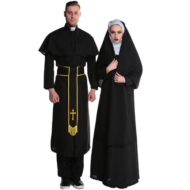 Stylowy Kostium Unisex Dla Pary Na Halloween Z Motywem Księdza I Zakonnicy Rozmiary M-xl