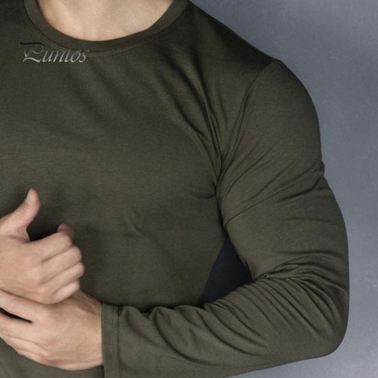 İlkbahar Sonbahar Erkek Üst Yuvarlak Yaka Slim Fit Esnek Orta Uzunlukta Tişört Uzun Kollu Kazak Sweatshirt Ev Spor Spor Salonu Sokak Giyimi