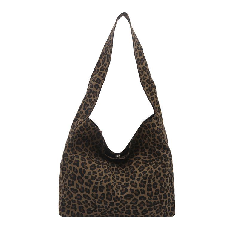 Street Style Leopard Pattern Shoulder Bag With Spliced Fabric And Inner Zipper Pockets For Casual Outings