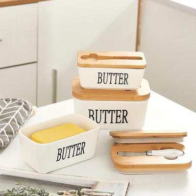 Ceramic Butter Dish with Lid & Knife – Sealed Cheese Box with Slicer for Kitchen & Dining