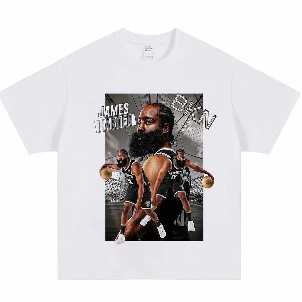 Stylish Black Cotton T-Shirt with James Harden Brooklyn Nets Era Vintage Basketball Graphic Women And Men T-shirts
