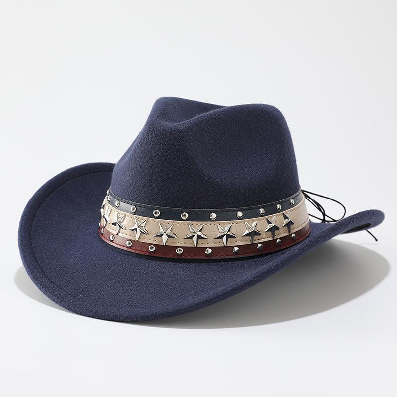 European and American Five-pointed Star Western Cowboy Hat Tibetan Warped Woolen Top Hat Men's and Women's Jazz Hat