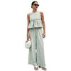 Women Tank Top Pants Two-Piece Set Summer Plaid Sleeveless Ruffle T-shirt Wide Legs Trousers Loose Casual O-Neck Shirt Elastic Waist Trousers