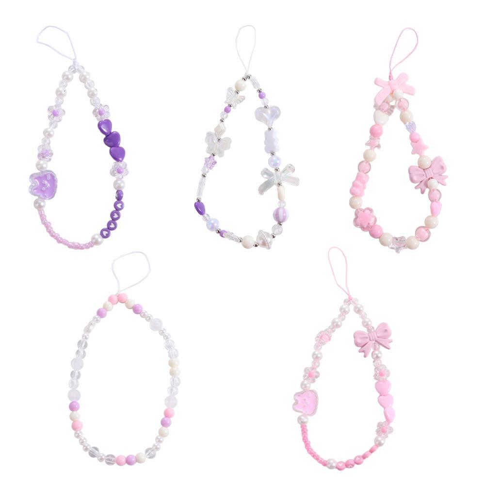 Bowknot Pink Bead Love Bow Pendant Plastic Bowknot Y2K Phone Lanyard  Ornament