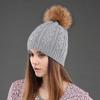 Women Double Layer Knitted Hats Winter Warm Beanies Wool Hat With Pompom Natural Fur Raccoon Fashion Female Cap