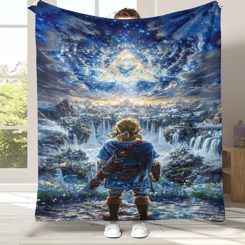 Couverture Flanelle Rétro Z-Zelda Dessin Animé Link Jeux, Jeté Peluche Ultra Doux Chaud pour Maison Chambre à Coucher Lit Canapé Couverture Camping Pique-nique enfant