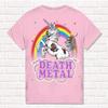 Death Metal Pinkes T-Shirt. Totes Einhorn und Regenbogen.