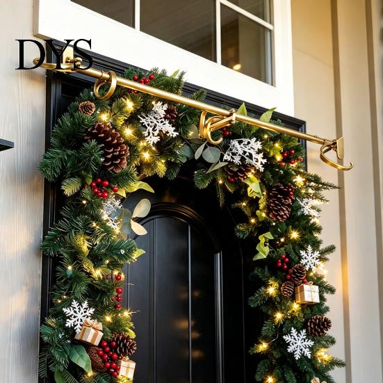 Indoor Outdoor Garland Display Hanger Adjustable Christmas Wreath Rod, 23.6"-59" Length Heavy-Duty Front Door Decoration for Hanger, No Drilling