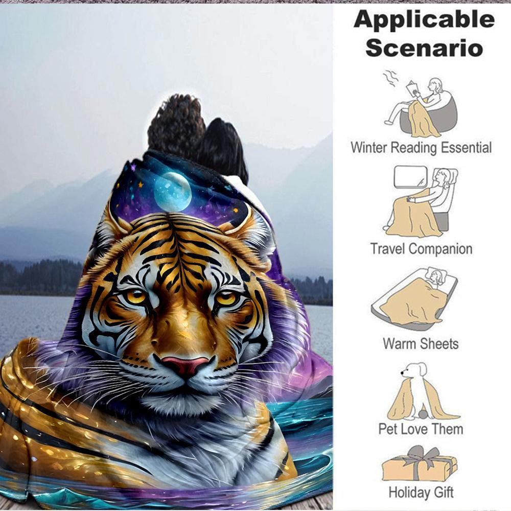 1 Stück Tiger Mond Nacht Druck Decke Leichte Flanelldecke Überwurfdecke für Sofa, Bett, Reisen, Camping yy2509026140