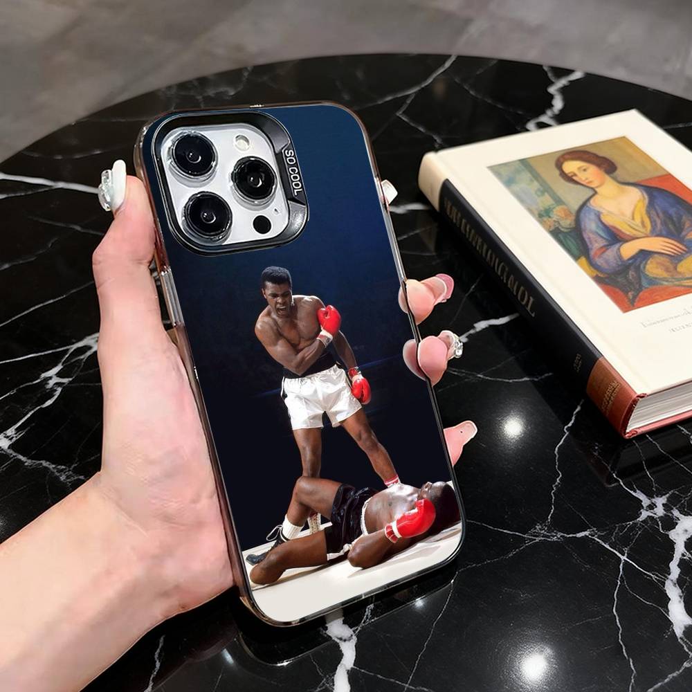 M-Muhammad A-Ali Boxerská legenda Pouzdro na telefon Pro iPhone 17,16,15,14,13,12,11 Plus,Pro Max,XS,Barevný stříbrný černý kryt