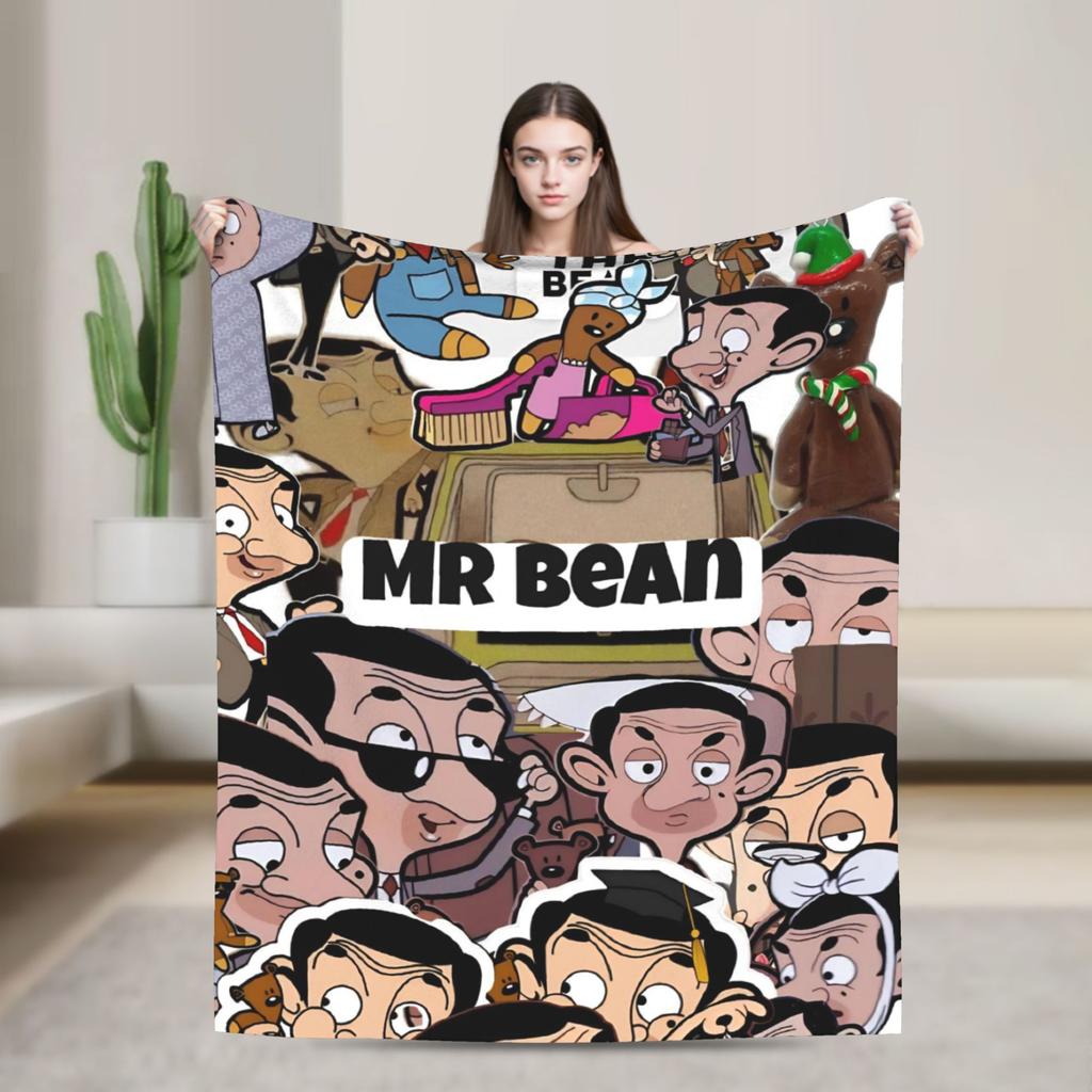 Mr Beans Warm Soft Blankets Travel Plush Throw Blanket Fluffy Outdoor Flannel Bedspread Sofa Bed Cover