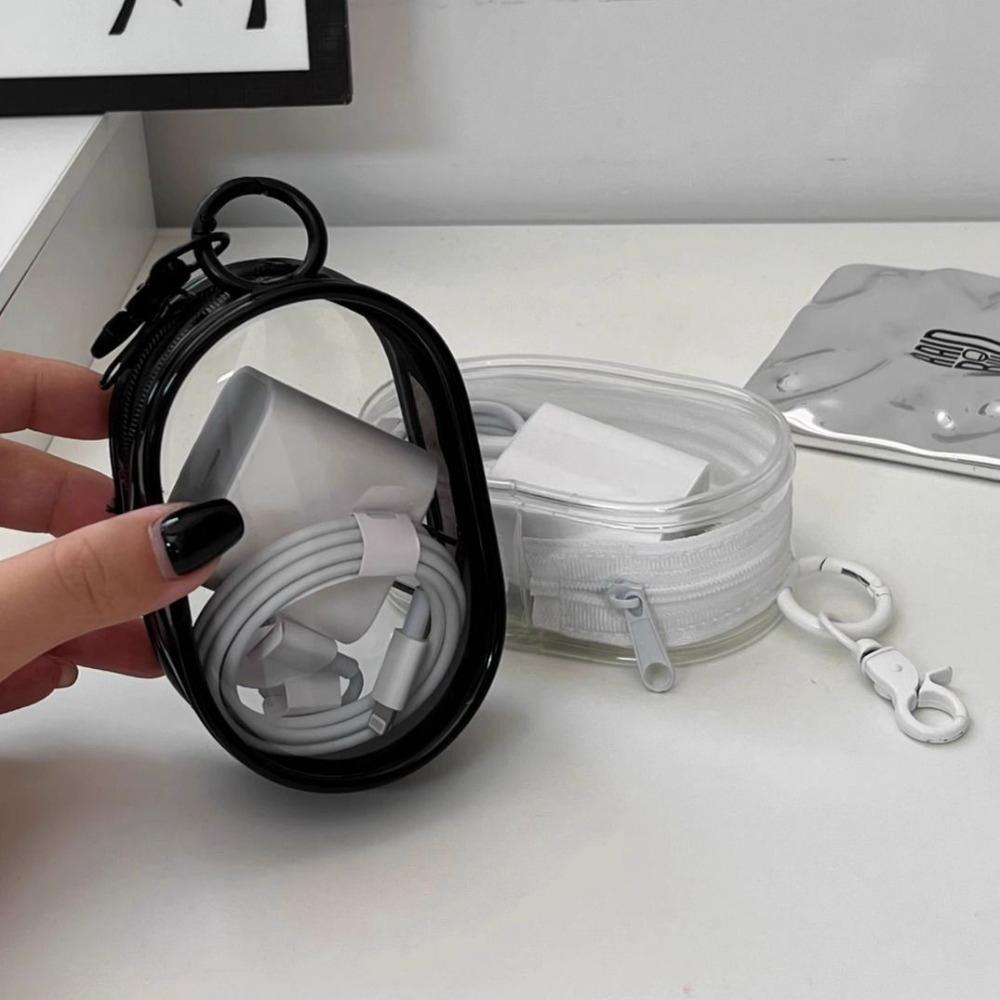 Portable Mini Clear Zipper Storage Bag - Space-Saving Organizer for Earphones & Chargers, Versatile with Handy Keychain Loop