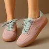 Rosa Schnür-Sportschuhe Damen Frühling Herbst Atmungsaktiv Übergröße 35-44 Sneakers Frau Wildleder Nähen Freizeitschuhe Ballerinas