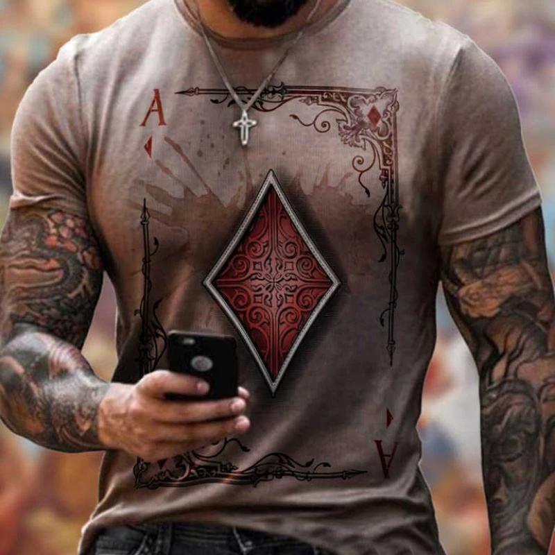 Men's Short-sleeved T-shirts Summer Casual Retro Hip-hop Style Round Neck Playing Card Pattern 3Dprinted  Oversized T-shirts