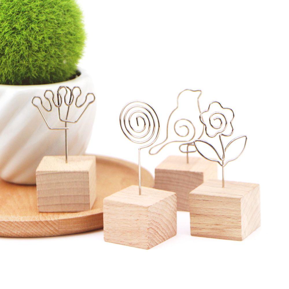 1 PC Metal Desktop Ornaments Wedding Decor Photo Clip Square Wooden Memo Holder Picture Frame