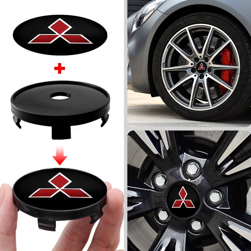 4pcs 56mm+60mm Car Wheel Center Hubcaps Emblem Sticker Auto Accessories For Mitsubishi Lancer Pajero Outlander L200 Car Styling