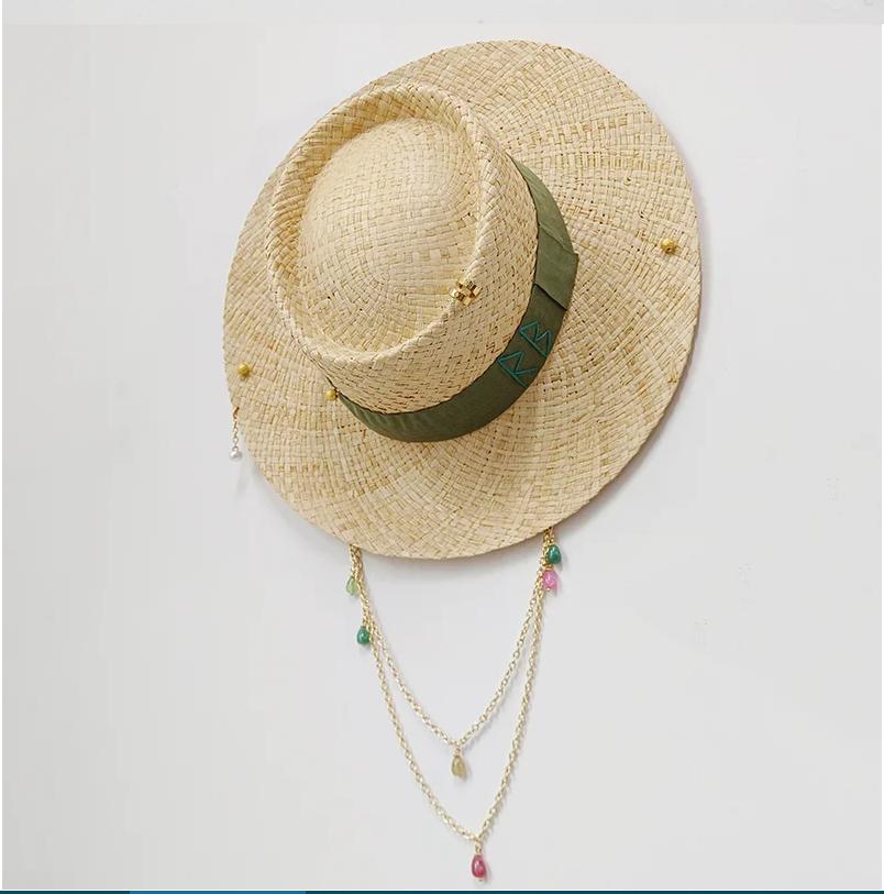 Chain Punk Straw Hat 2023 New Sun Hat Gold Chain Accessories Jazz Hip Hop Summer Hat Punk Style Beach Hat Church Hat
