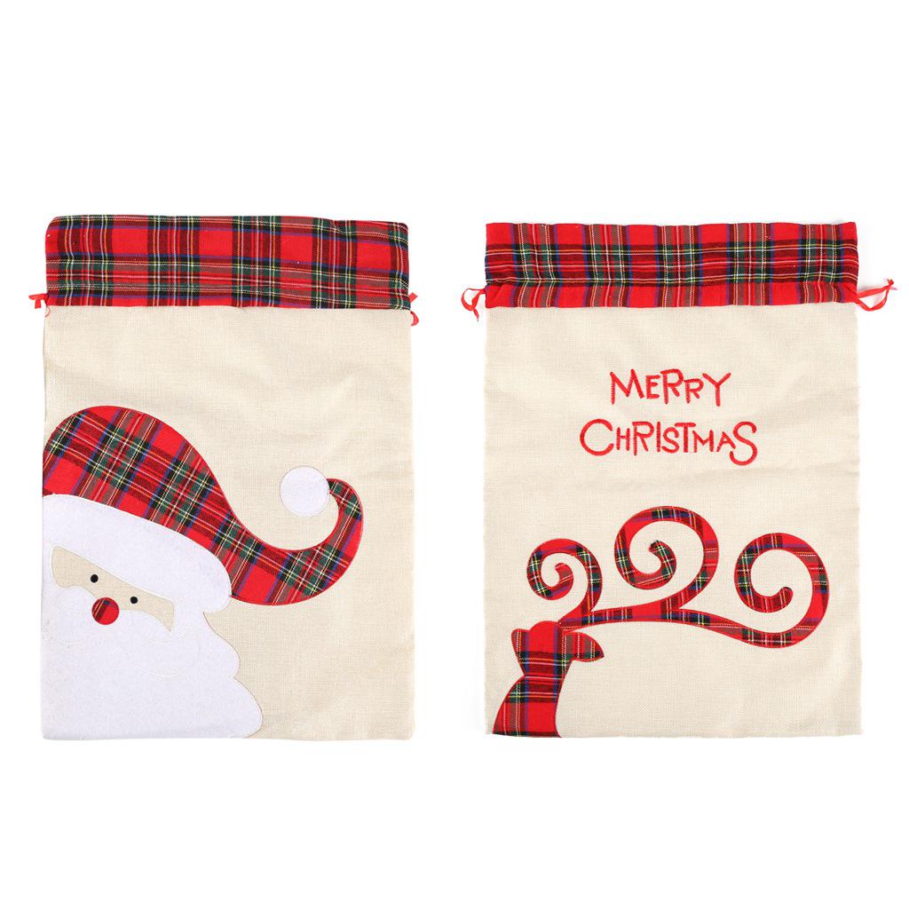 Cross-border Linen Reindeer Christmas Tote and Drawstring Gift Bag