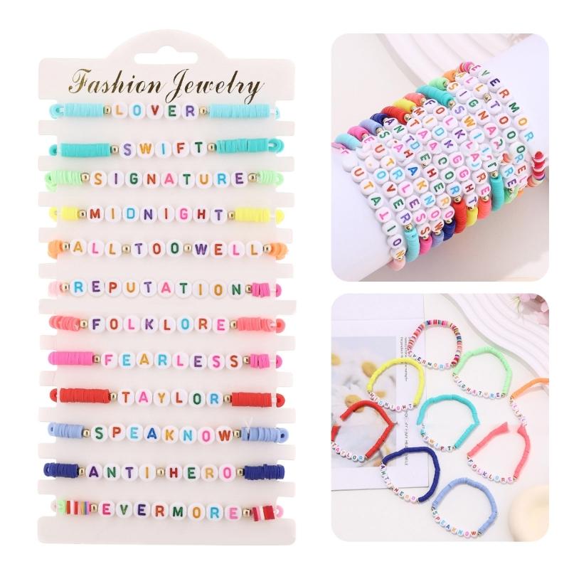 12pc Taylors Friendship Bracelets Letter Swifties Beaded Wristband Adjustable Stretch Clay Beads Wristband Women Jewelry