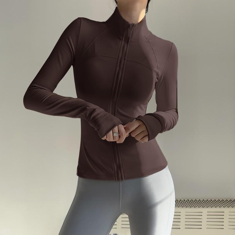 Frühling Herbst Damen Zip Fitness Kleidung Langarm Sportjacke mit Taschen Yoga Shirt Quick Dry Gym Top Sonnenschutz Sportswear Laufmäntel