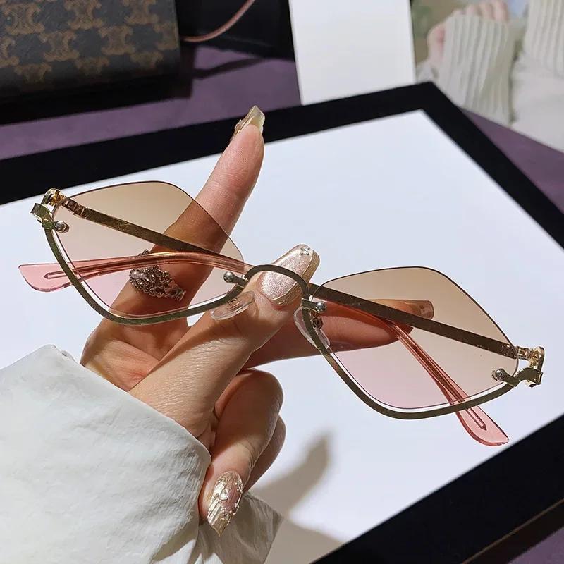 Ultra Light Luxury Metal Half Frame Diamond Sunglasses Unisex UV400 Protection for Driving Cycling Travel